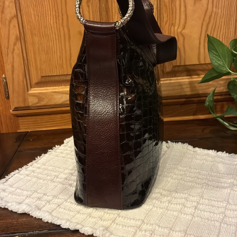 Like New Brighton Cher Brown Patent Leather Embossed Shoulder Bag (ABBA) - Picture 8 of 16